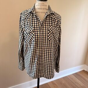 Roebuck & Co Men's Vintage Blue/Yellow Western Pearl Snap Flannel Size M